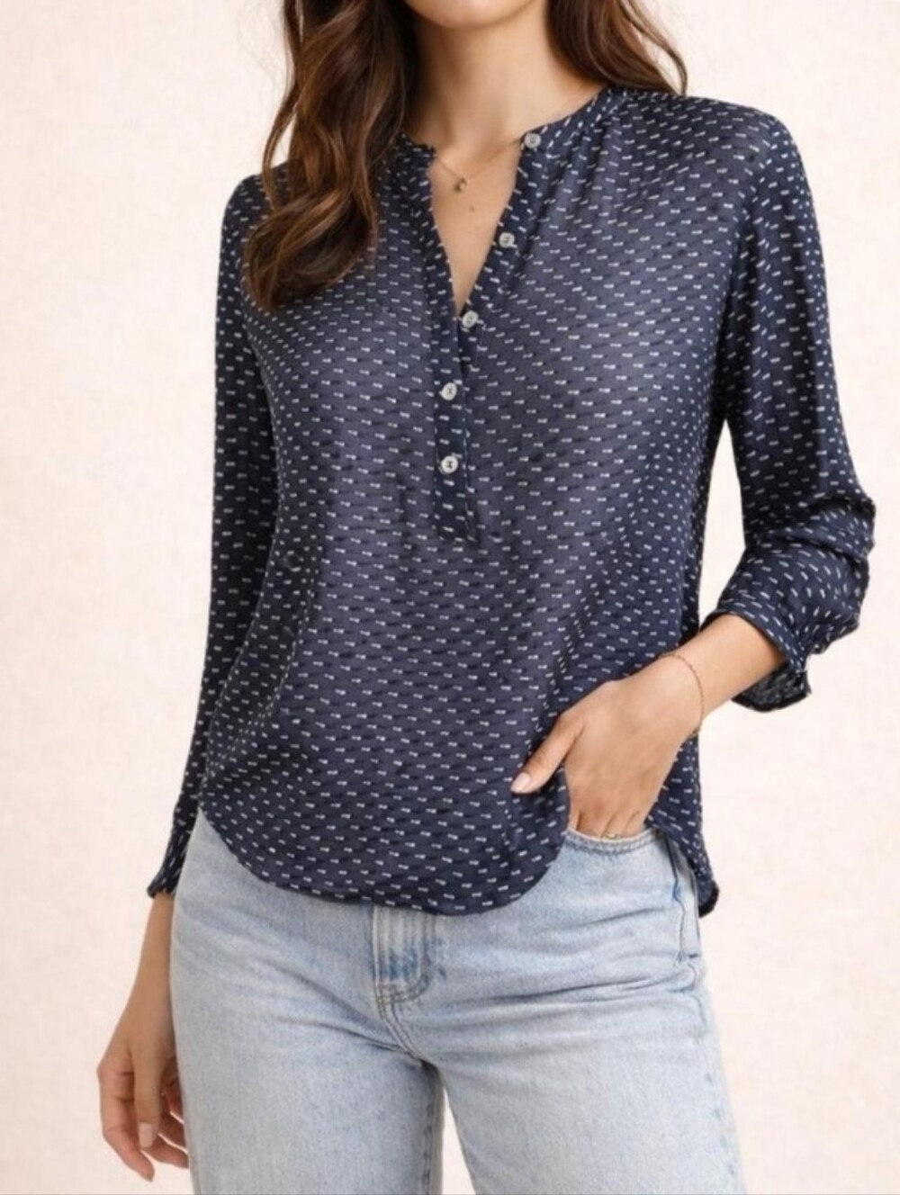 J.Crew Blue And White Silk Blend Long Sleeve Blouse